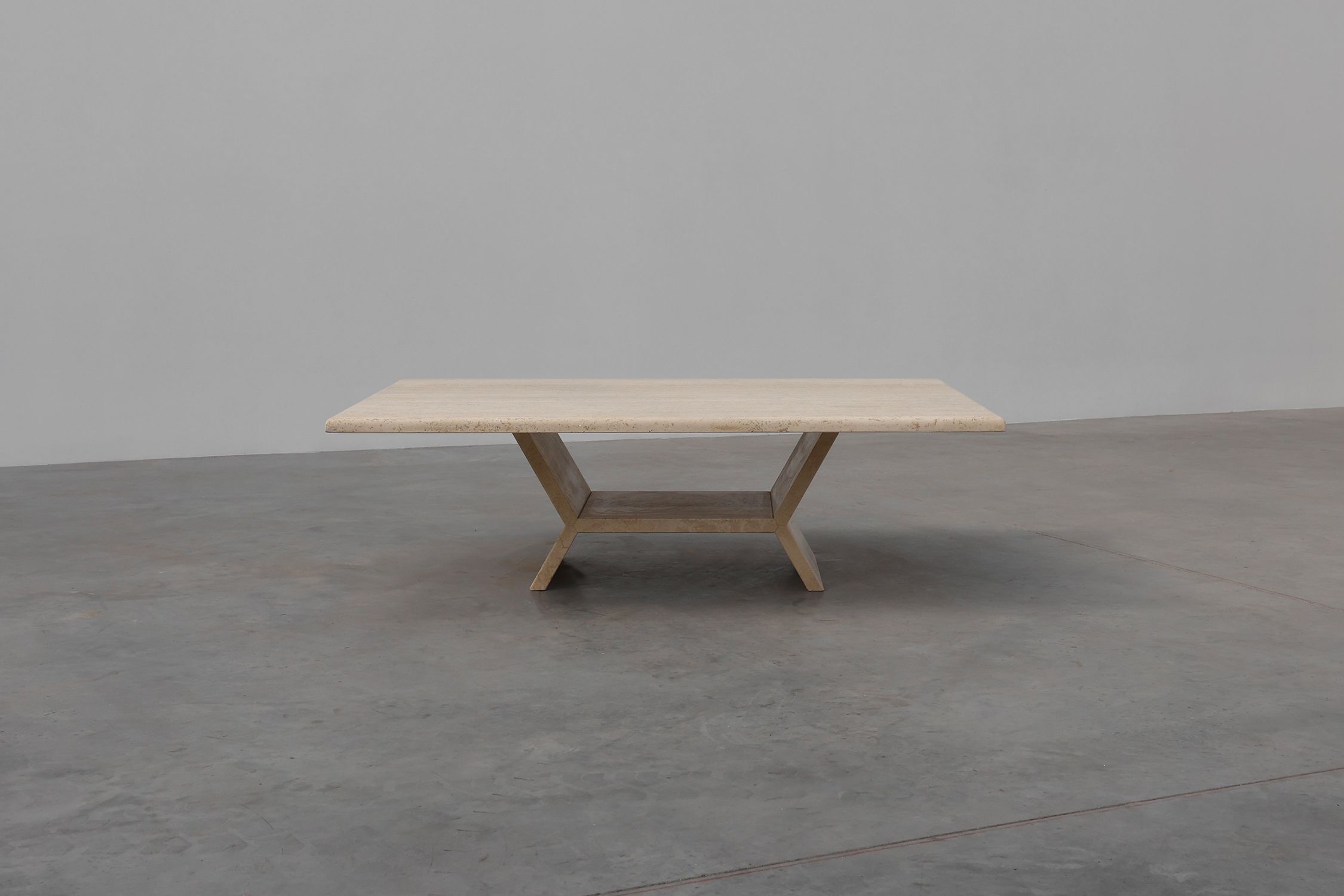 Sculptural geometric rectangular travertine coffee table, Italy 1960sthumbnail
